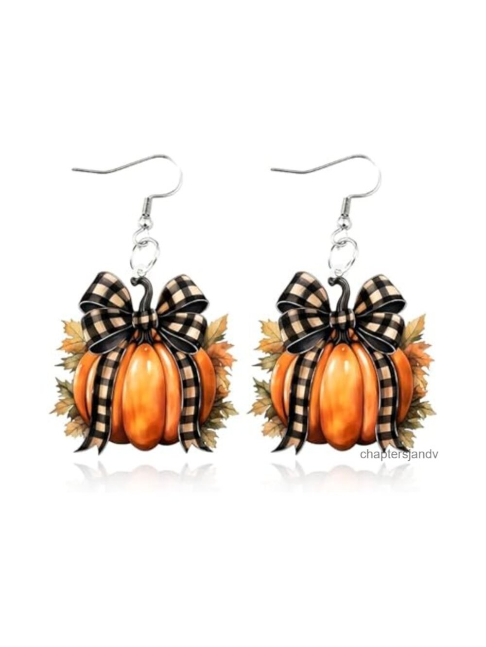 Fall Maple Leaf Pumpkin Bow Dangle Earrings Acrylic Lever Back